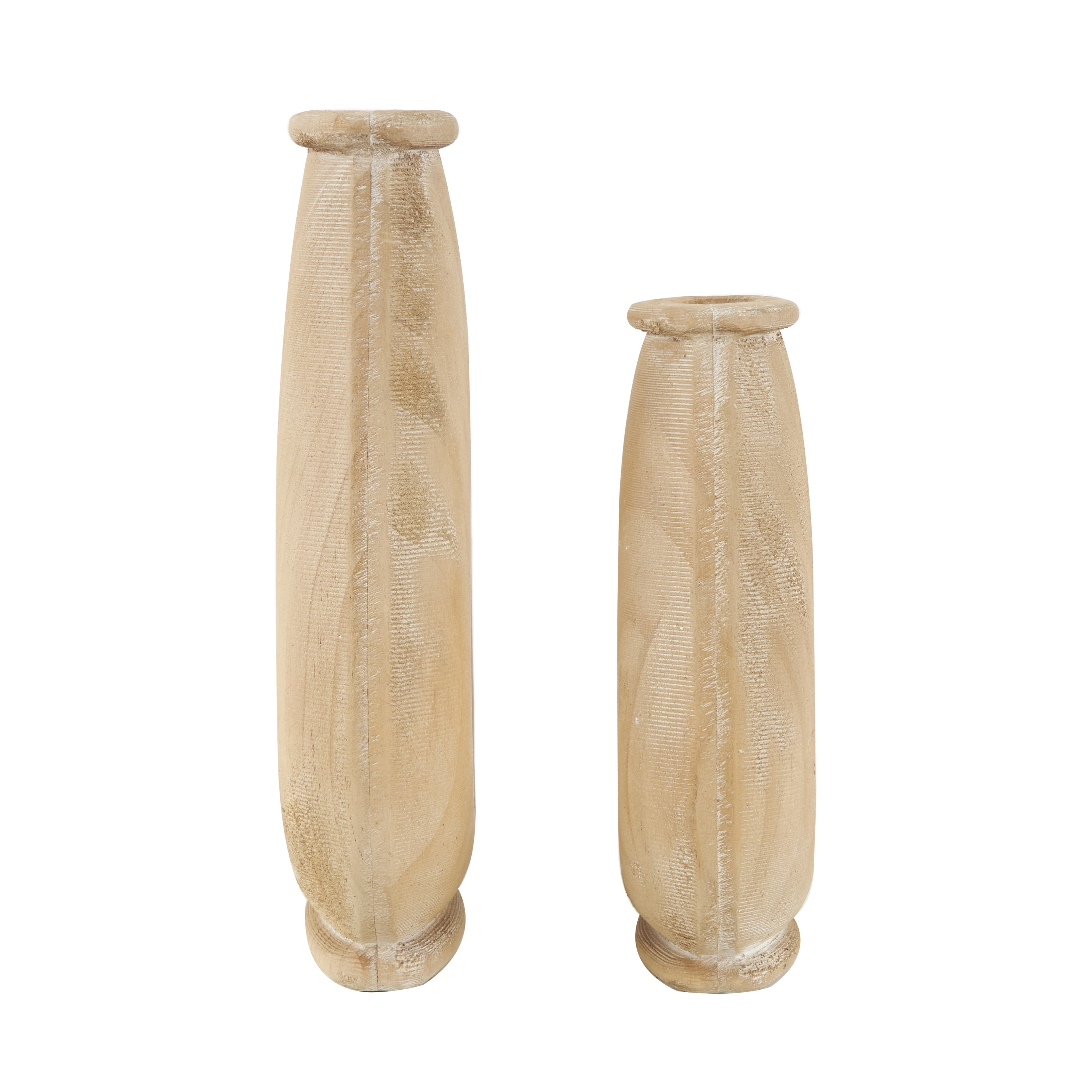 DecMode 10", 8"H Teardrop Brown Wood Vase with Cutout Center, Set of 2
