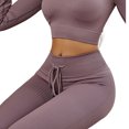 thumbnail image 2 of Mallas acanaladas para mujer, pantalones de Yoga con cordón de rayas sin costuras para Fitness, mallas inferiores de cintura alta para Prendas para la parte inferior del cuerpo marrón camafeo Guardurnaity AP019312-02, 2 of 6