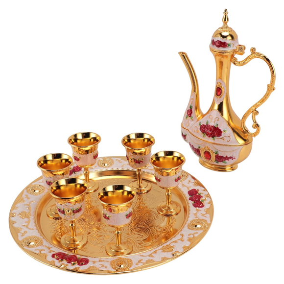 Vintage Turkish Coffee Set Zinc Alloy Tea Pot and Cups Elegant Ambience for Home Coffee Shop Decoration