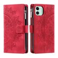 thumbnail image 3 of Nalacover for iPhone 11 Embossed Floral Pattern PU Leather Crossbody Case with Shoulder Strap,Shockproof Magnetic Flip Kickstand Credit Card Slots Zipper Pocket Wallet Phone Case,Red, 3 of 11