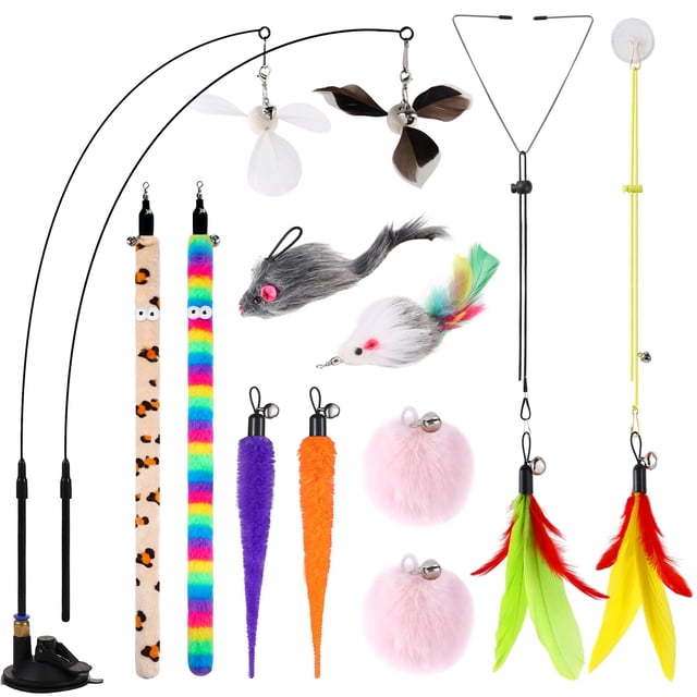 Pluma interactiva Cat Toy Soarer 4 en 1 con caña de pescar