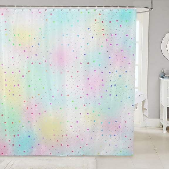 Manfei Cute Watercolor Stars Shower Curtain 72Wx72L,Sprinkle Print Bathroom Curtain,Multicolor