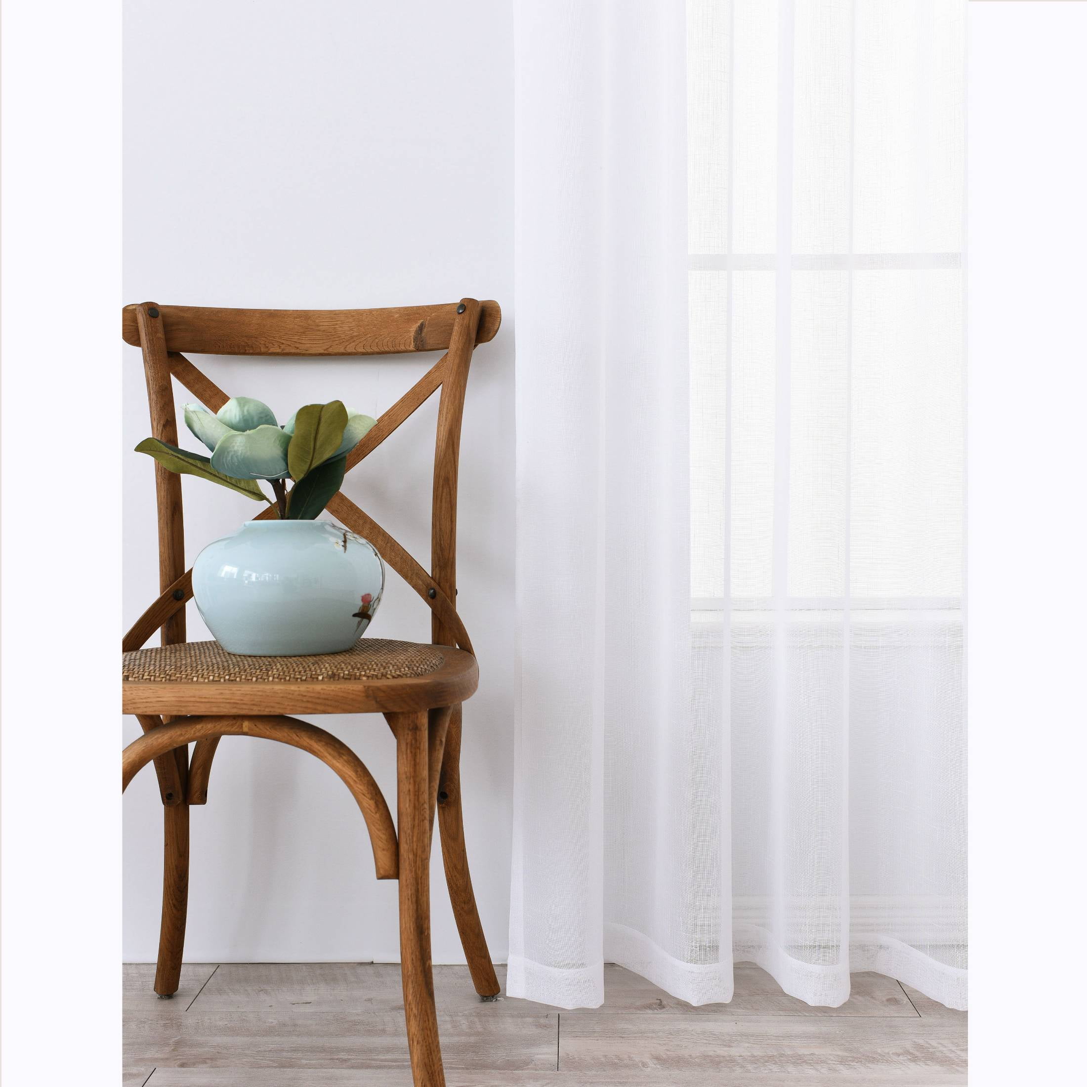 AZZCIA Off White Sheer Curtain Panel for Living Room with Grommets Linen Texture Rustic Window Drap Sets for Bedroom Room (White, 54"x108", 2 Panels )