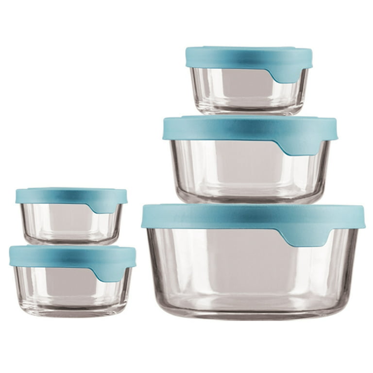 Basics Glass Locking Lids Food Storage Containers, 14-Piece Set, 7  Count of Bases and 7 Plastic Lids, Clear, Blue
