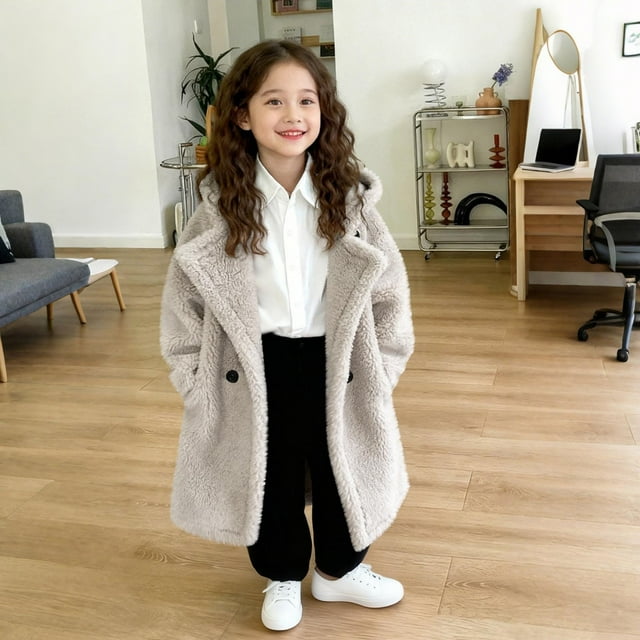 Parkas de manga larga para niños, color liso, de invierno, de imitación de visón, para niñas pequeñas, abrigo grueso acolchado de longitud media, abrigo de poliéster para niños