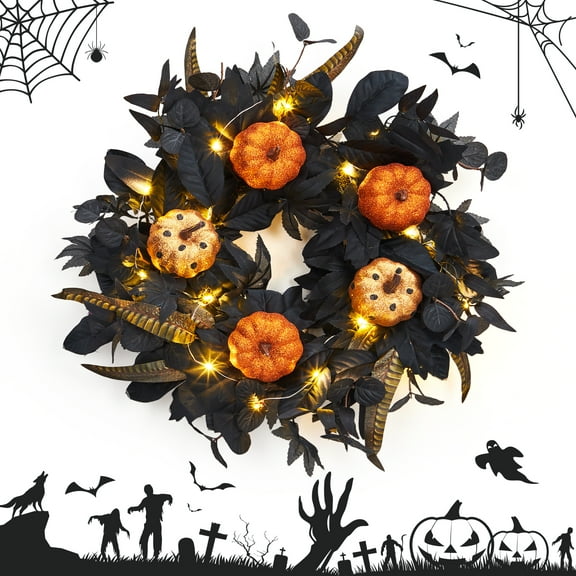 Garvee Halloween Wreath for Front Door, 18 Inch/20 Inch Fall Wreath for Indoor Outdoor Wall Window Porch Patio Garden Farmhouse Home Party Prom Decoration
