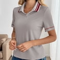thumbnail image 5 of HongQid Womens Short Sleeve Collared Tops V Neck Button Down Placket Fitted Shirts, 5 of 7