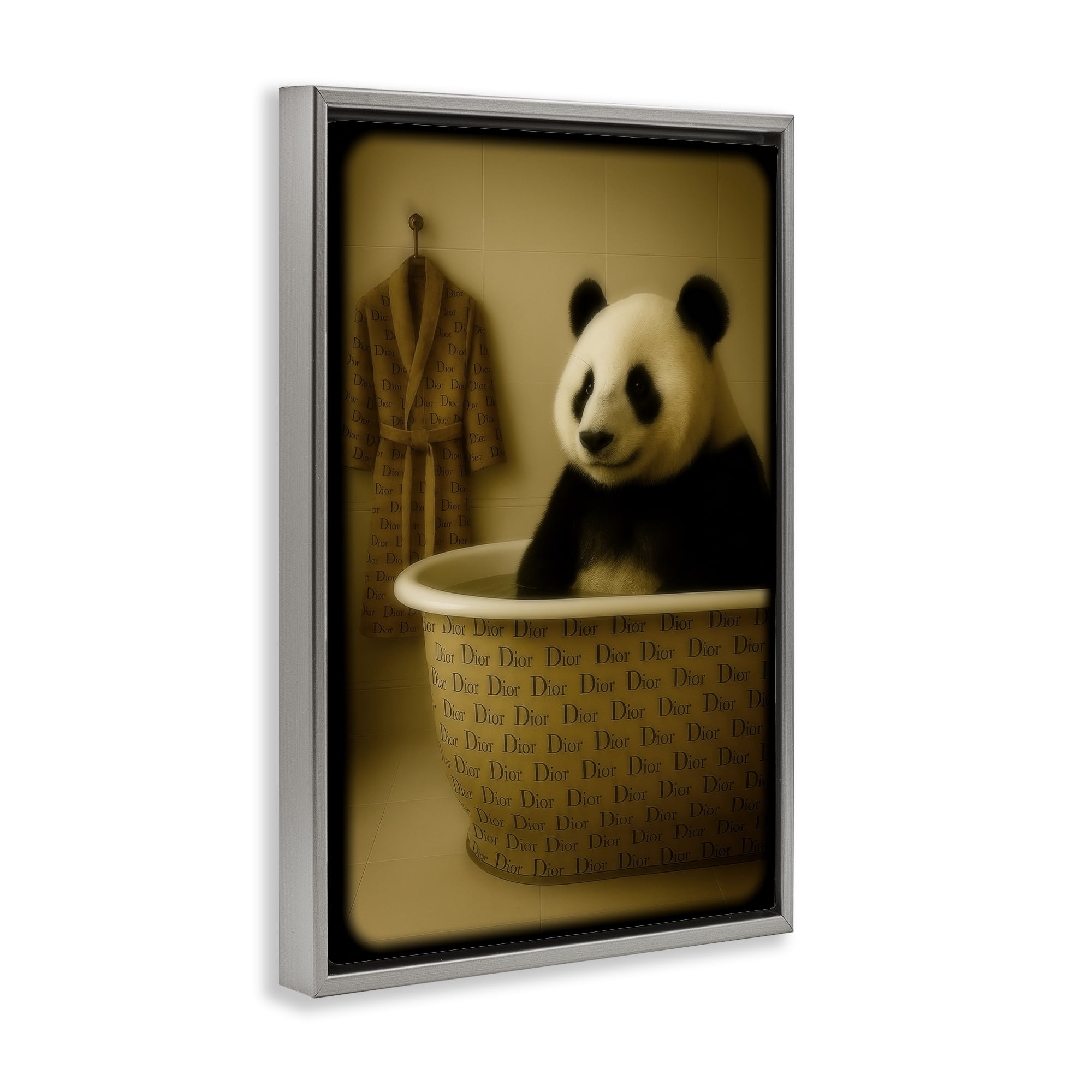 Stupell Industries Couture Panda in Luxury Tub Gray Framed Floater Canvas Wall Art, design by Grotto Studios