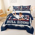 thumbnail image 3 of Manfei Southwestern Cowboy Queen Comforter Set,Bull Riding Print Comforter Sets Queen,Red Blue Us Flag Decor,Navy Blue Reversible,3 Pieces,1 Comforter and 2 Pillowcases, 3 of 7