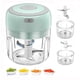 thumbnail image 1 of Mini picadora eléctrica de alimentos, procesador de alimentos pequeño recargable para ajo, puré, cebolla, hierbas, verduras, jengibre, licuadora de frutas (250 ml+100 ml 2 tazas, verde), 1 of 5