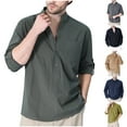 thumbnail image 3 of VERUGU Mens Casual Long Sleeve Button Down Henley Shirts Fall Winter Banded Collar Half Cardigan Solid Slim Cotton Tops Black XXL, 3 of 3