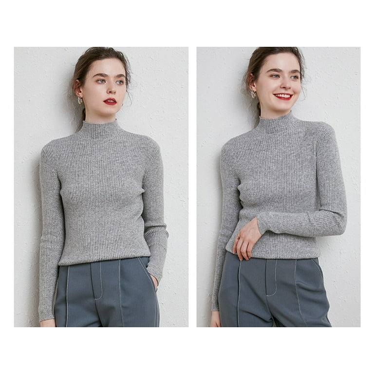 Womens Knit Mock Turtle Neck Wool Stretch Long Sleeve Pullover Sweater