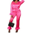 thumbnail image 2 of Gureui 2Pcs Women's Fall Trousers Outfit,Solid Color Plush Cuffs Long Sleeves Button Up Shirt Tops and Casual Drawstring Pants Set, 2 of 6