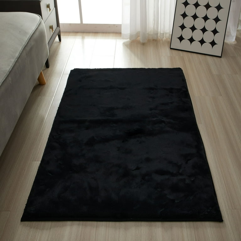 Mainstays Black Faux Fur Rug Non-Skid Fluffy Floor Rug, 30x46 