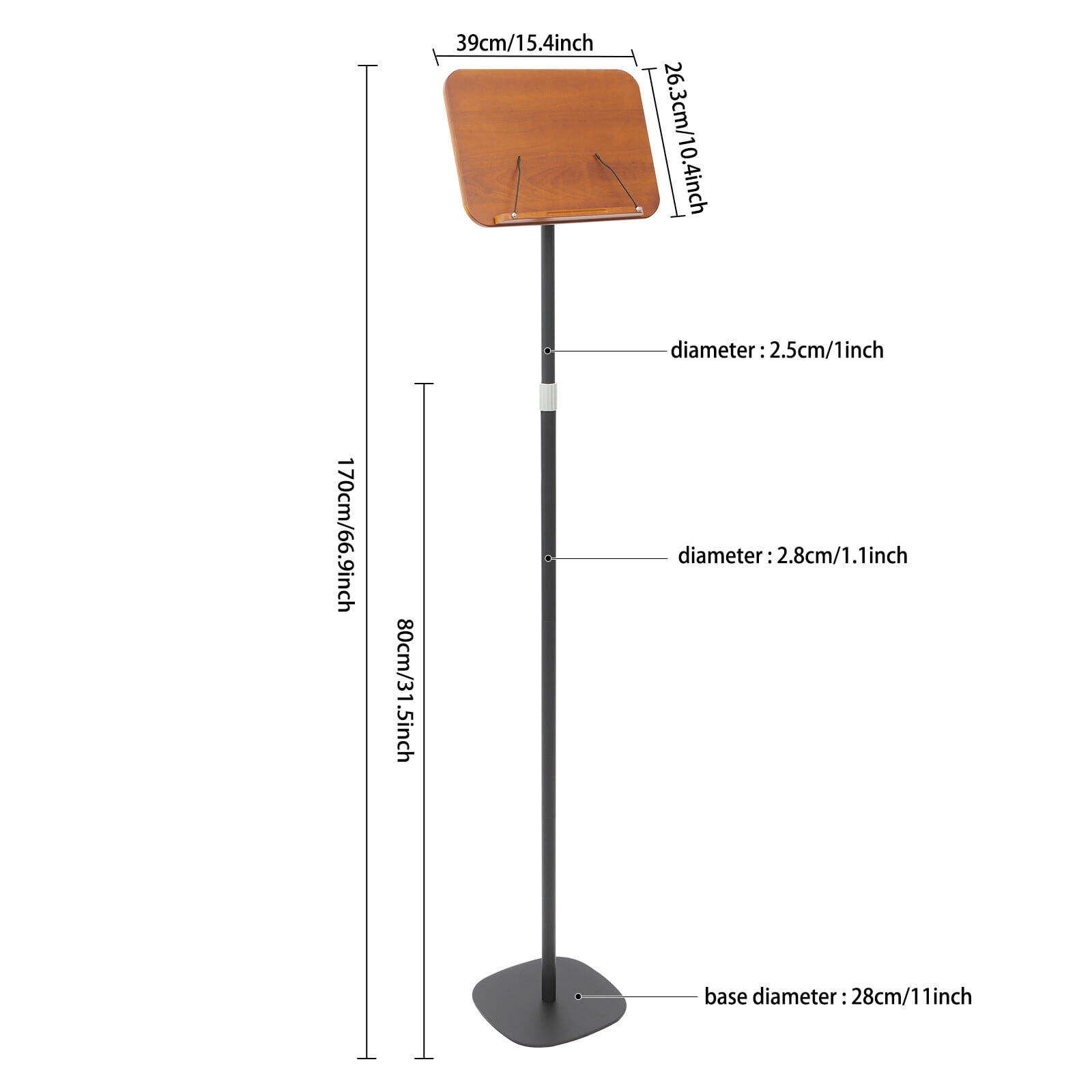 ToppiJoy Adjustable Floor Book Stand for Reading, Book Holder Stand Music Stand with Wooden Pad and Page Paper Clip (31.5-66.9in)