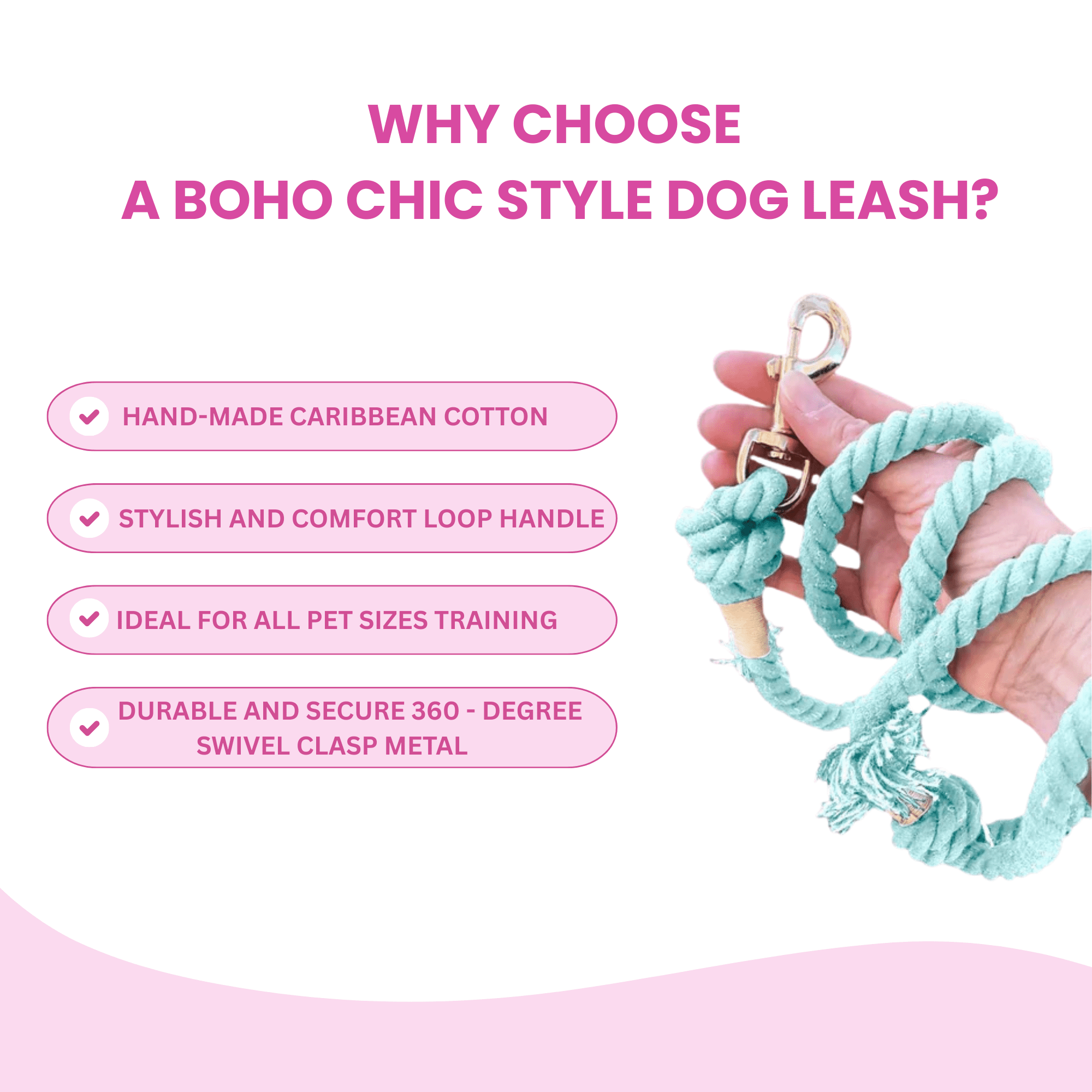 Light Blue Rope Dog Leash - Glow Pups