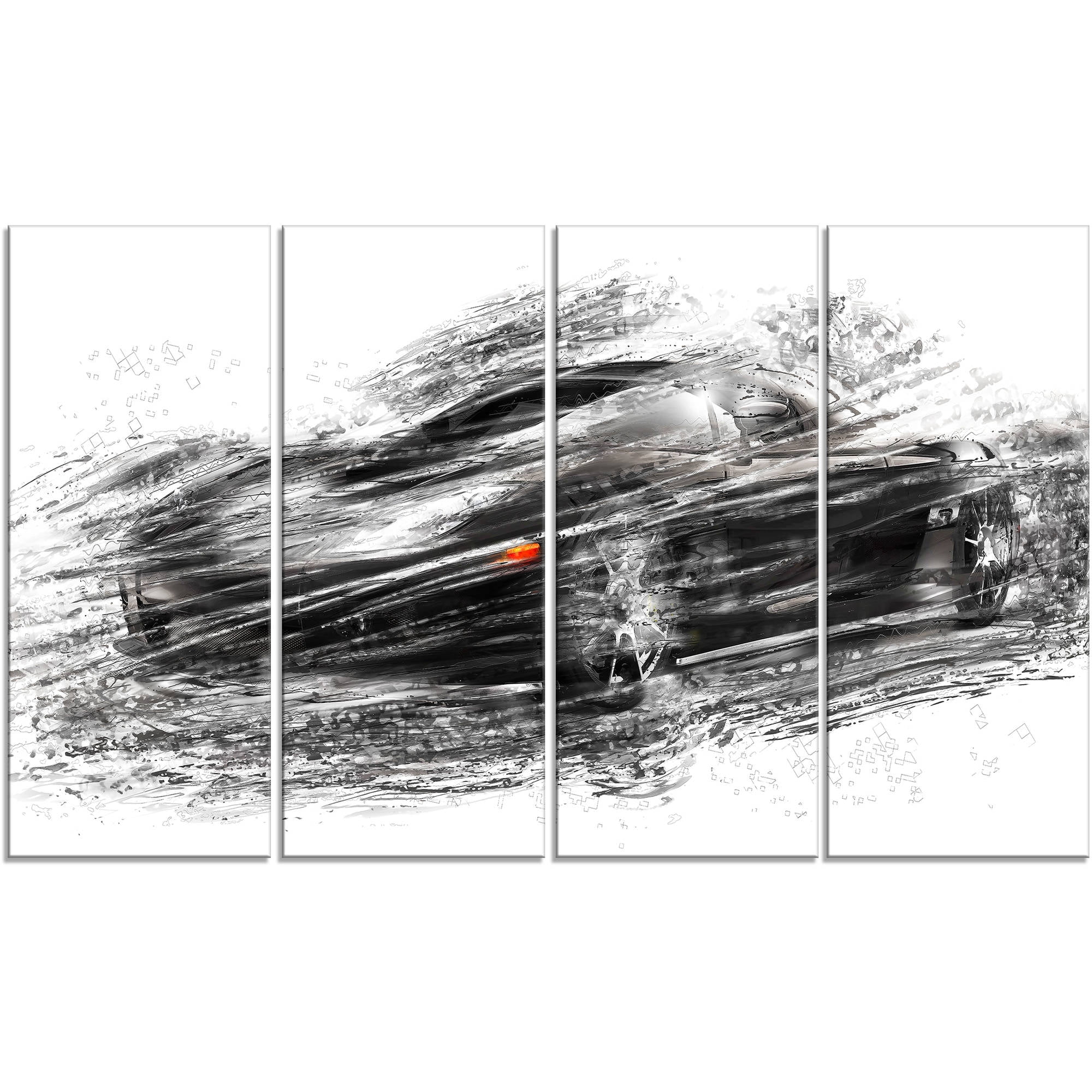 Design Art Black Sports Car 4 Piece Graphic Art on Wrapped Canvas Set