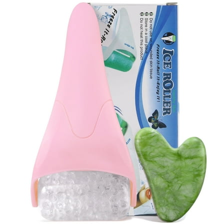 BEAKEY Ice Roller for Face & Gua Sha, Ice Face Roller Reduces Puffiness Skin Toning Devices, Pink