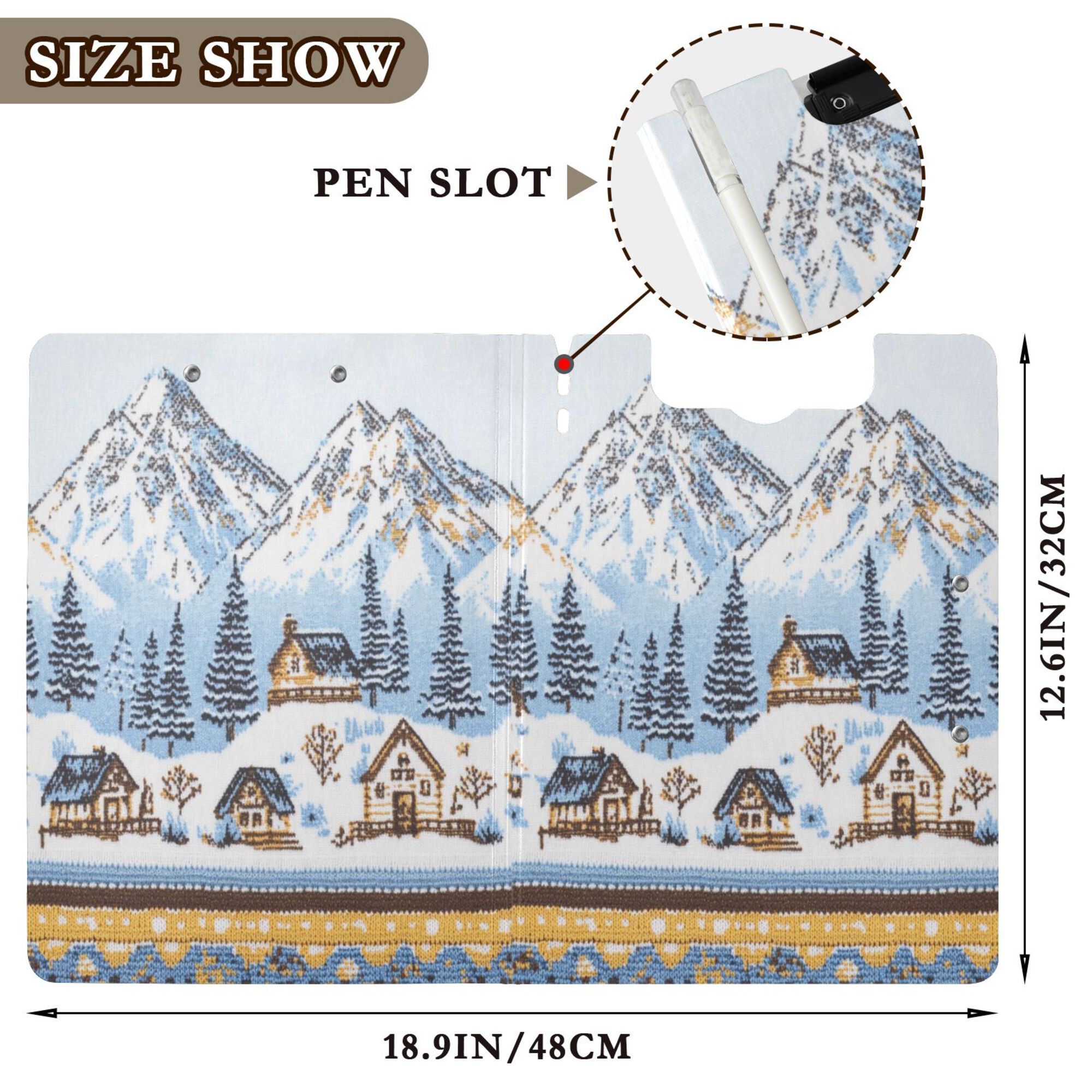 FORMRS A4 Clipboard Folder with Pen Holder Horizontal Foldable School Office Binder, Winter Village