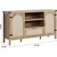 thumbnail image 2 of Senfot 47" Rattan Sideboard Buffet Cabinet with Storage, Boho Wooden Coffee Bar with Open Shelves,Farmhouse Kitchen Buffet Cabinet with Drawer, for Dining Room, Living Room, Wood Color, 2 of 7