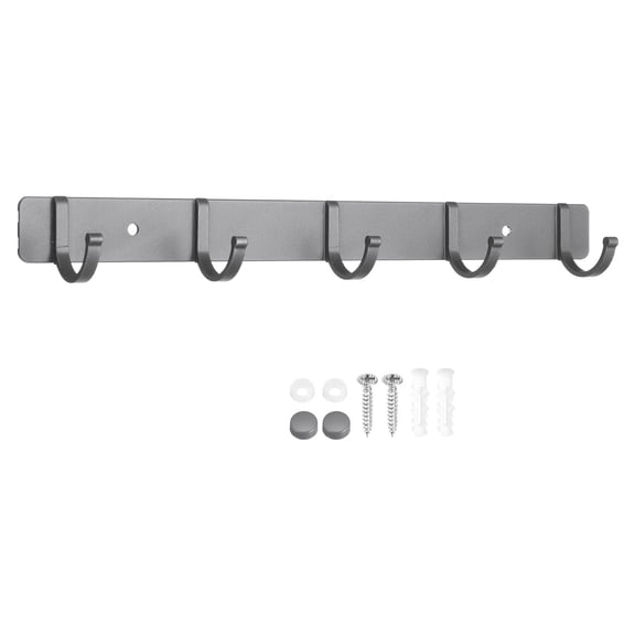 Uxcell Towel Hook Rack, 12 Inch Wall Mount Coat Rack No Drill Wall Mount Hooks Wall Clothes Hanger Rustproof for Bathroom Kitchen Bedroom, Gray(5 Hooks)