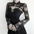 thumbnail image 2 of Tiqkatyck Corset Tops for Women, Women Alluring Gothic Retro Elegant Black Lace Long Sleeve Hollow Shirt, Gothic Clothes for Women Black L, 2 of 5