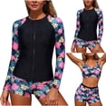 thumbnail image 2 of Erwazi Womens 3 Piece Surfing Wetsuit Printed Open Back Bikini Bathing Suit Boyshort Swimsuit Set with Zip Up Cover Up, 2 of 7