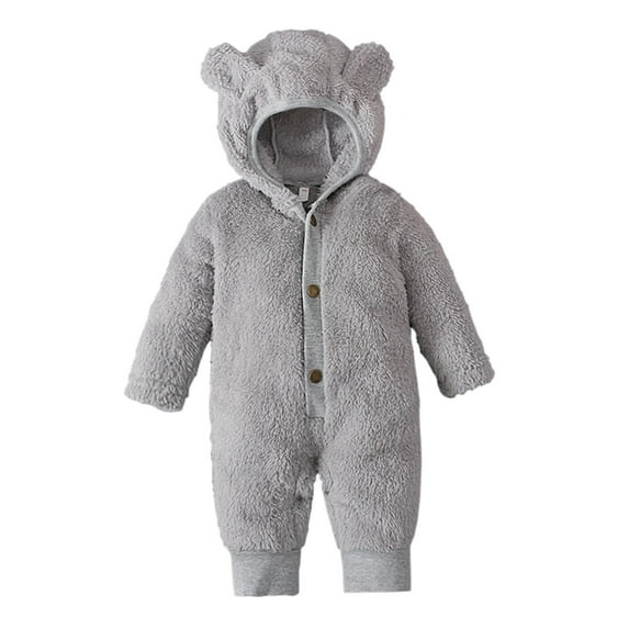 skpabo Newborn Baby Fleece Jumpsuit One Piece Footies Jumpsuit Bear Button Hoodies Infant Girls Boys Long Sleeve Warm Romper Outfits Gray 3-6 Months