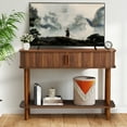 thumbnail image 4 of PHOYAL Fluted Console Table Sofa Table with 2 Tambour Sliding Doors and Open Storage Shelves, Modern Entryway Table Accent Table for Living Room Hallway Bedroom, Walnut, 4 of 8