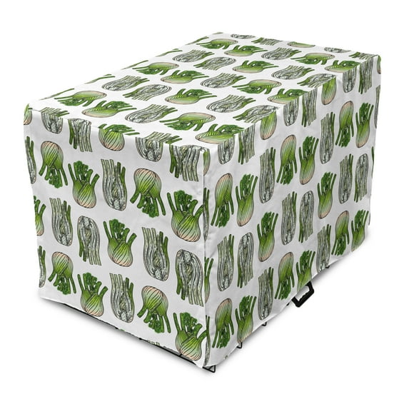 Vegetable Dog Crate Cover, Graphical Striped Ripe Food Cooking Themed Elements Halved Veggies, Easy to Use Pet Kennel Cover Small Dogs Puppies Kittens, 7 Sizes, White and Lime Green, by Ambesonne
