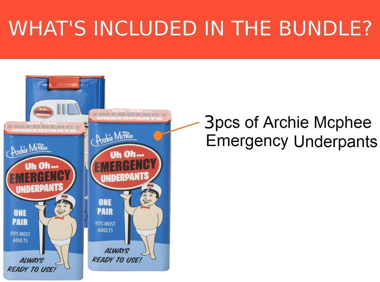 Archie McPhee Emergency Underpants 3 Pack - Compressed Disposable Unisex  Undergarment - Great for Practical Jokes, Stag Party Favors and Game Props  