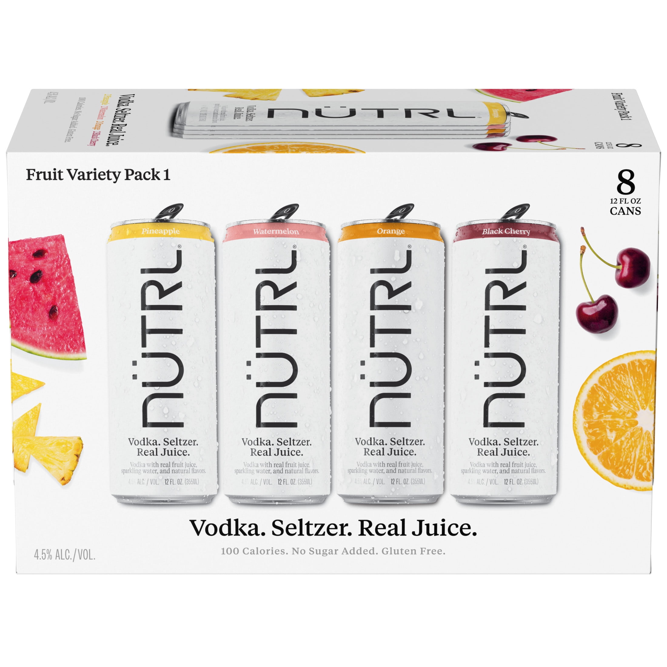 NUTRL Vodka Hard Seltzer Fruit Variety, Gluten Free, 8 pack, 12 fl oz Aluminum Cans, 4.5% ABV