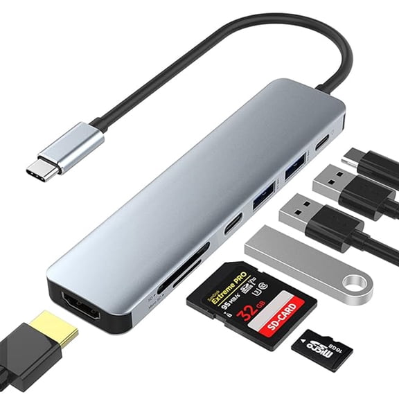 USB C Hub HDMI Adapter for MacBook Pro/Air,7 in 1 USB C Dongle with HDMI, SD/TF Card Reader, USB C Data Port,100W PD, and 2 USB 3.0 Compatible for MacBook Pro/Air, Dell XPS, Lenovo Thinkpad.