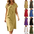 thumbnail image 2 of Oksale Linen Dresses for Women Casual Summer Bow Tie Midi Dress Elegant Cozy Breathable Short Sleeve Vacation Outfits Fashion Clothing White S, 2 of 9