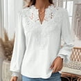 thumbnail image 3 of TKLPEHG Womens Tops Dressy Casual V Neck Hollow Lace Elegant Shirts Fashion Lightweight Long Sleeve Classic Solid Color Loose Leisure Comfy Blouses (White,L), 3 of 6