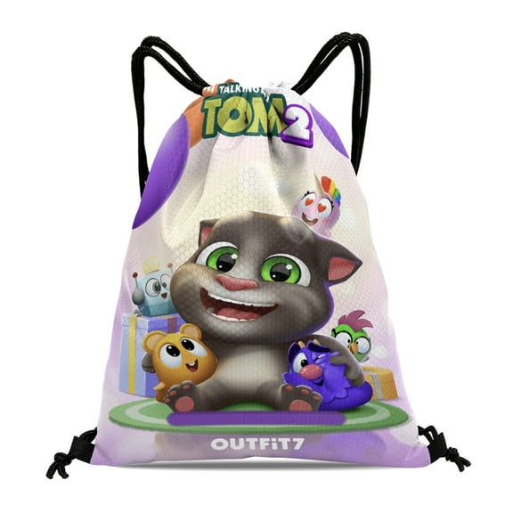 Drawstring Backpack for Talking Tom Drawstring Pocket Adults Women Men Party Favor Bags Sports for Gym Travel Swimming Hiking Camping Tote Bag 11.8 × 15.7 in