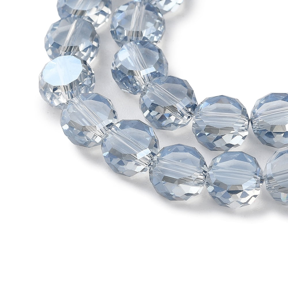10strands Electroplate Glass Beads Strands Flat Round Pearl Luster Faceted Light Steel Blue 8x5mm Hole: 1.4mm about 79pcs/strand 23.31 inch(59.2cm)
