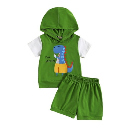 

Cute Summer Toddler Girls Outfits Set Kids Baby Unisex Spring Print Dinosaur Cotton Short Sleeve Hooded Hoodie Shorts Outfits Clothes For 2-3 Years