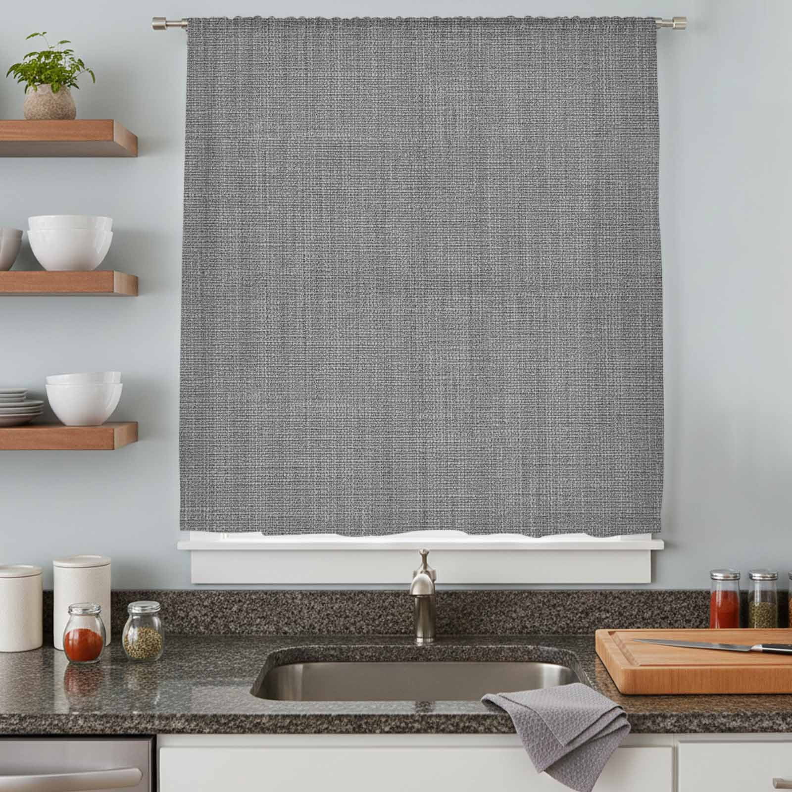 Vintage Dark Gray Sheer Curtains 45 Inches Long, Farmhouse Retro Solid Color Linen Texture Light Filering Curtains, Breathable Simi Curtain Privacy Drapes for Kitchen Bathroom Small Window Treatment