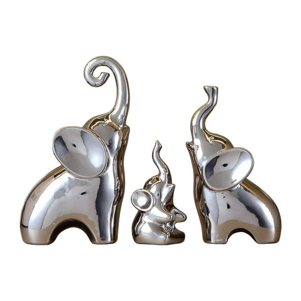 3 estatuas de elefantes para decorar tu escritorio, esculturas de animales modernas y coleccionables. Plateado