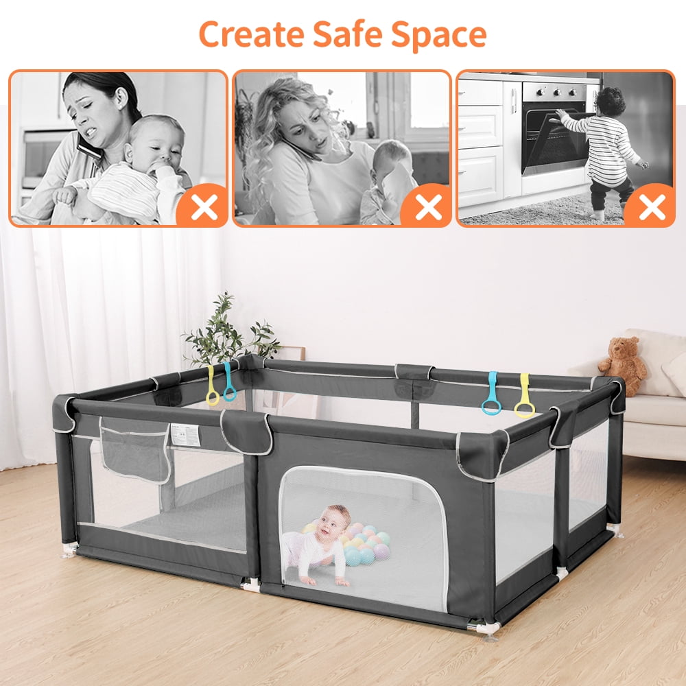 Baby Playpen, Extra Large Baby Playard, Baby Safety Play Yard for Infants Toddlers, Gray
