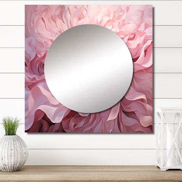 Designart "Spiraling Pink Tender Twirl" abstract spirals Square Mirror For Wall Decor - Large Pink Square Printed Wall Mirror Art - Square Modern Mirror - Wall Mounted Square Large Mirror