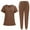 Brown, variant on Amidoa Beige Womens Scrubs V-Neck Short Sleeve Stretchy Uniform Drawstring 4 Pockets Solid Joggers Sets for Women L