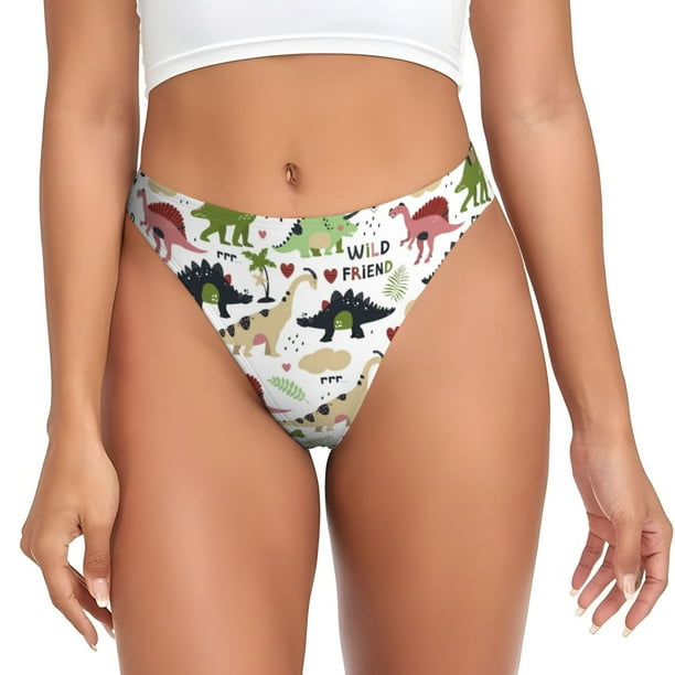 Fotbe Cute Dinosaurs Tanga Sin Costuras para Mujer con Estampado – Panties Invisibles, Transpirables y Cómodos para Uso Diario-Small