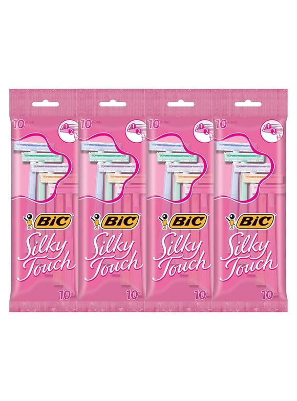 BIC Silky Touch Women's Disposable Razors, With 2 Blades, Pretty Pastel Razor Handles, 40 Count Value Pack of Shaving Razors