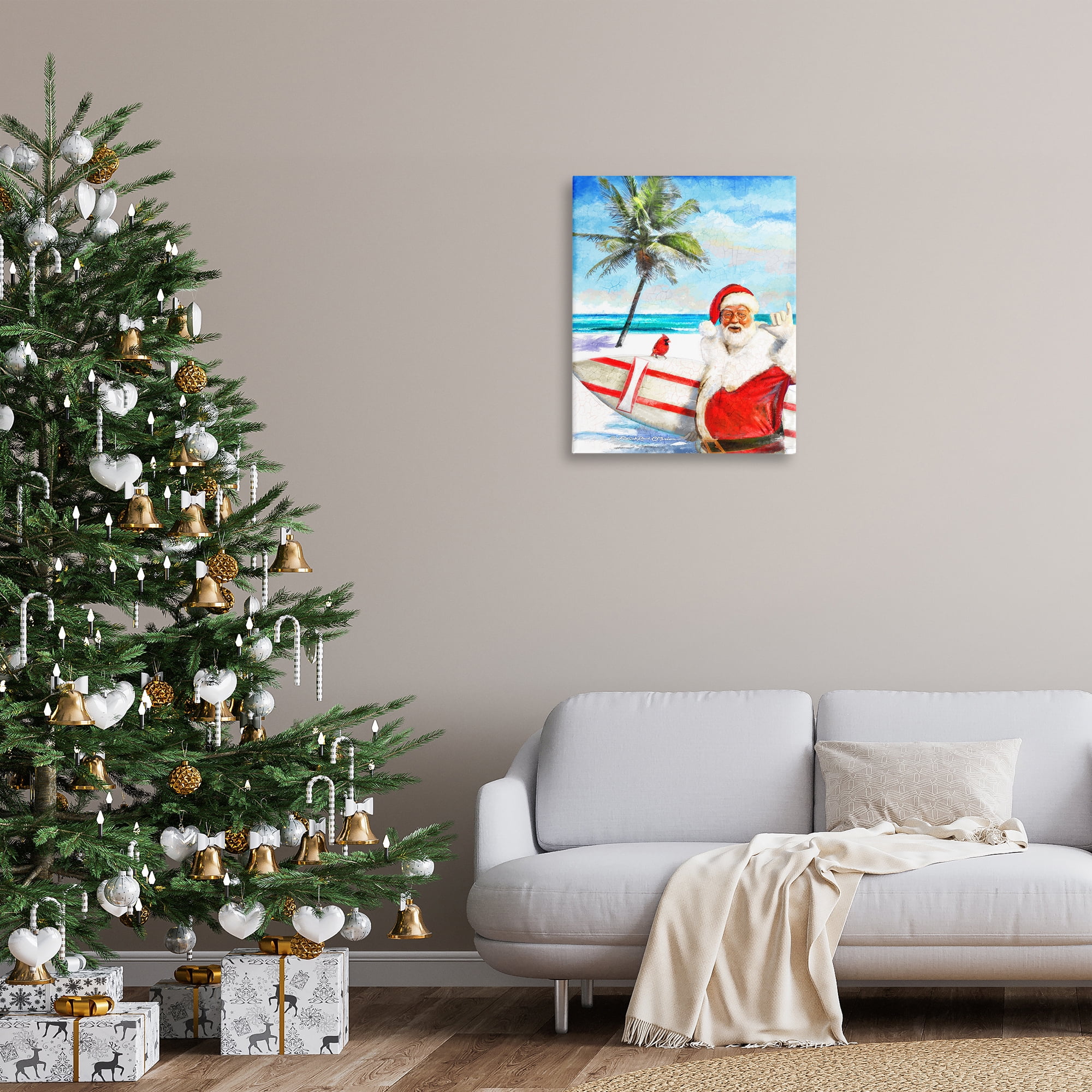 Stupell Industries Surfing Santa at Beach Holiday Painting Gallery Wrapped Canvas Art Prints Wall Art, 24 x 30