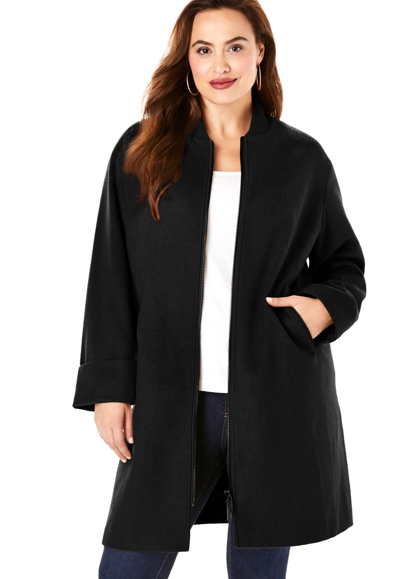 Roaman's - Roaman's Women's Plus Size A-Line Driving Coat Wool Coat ...