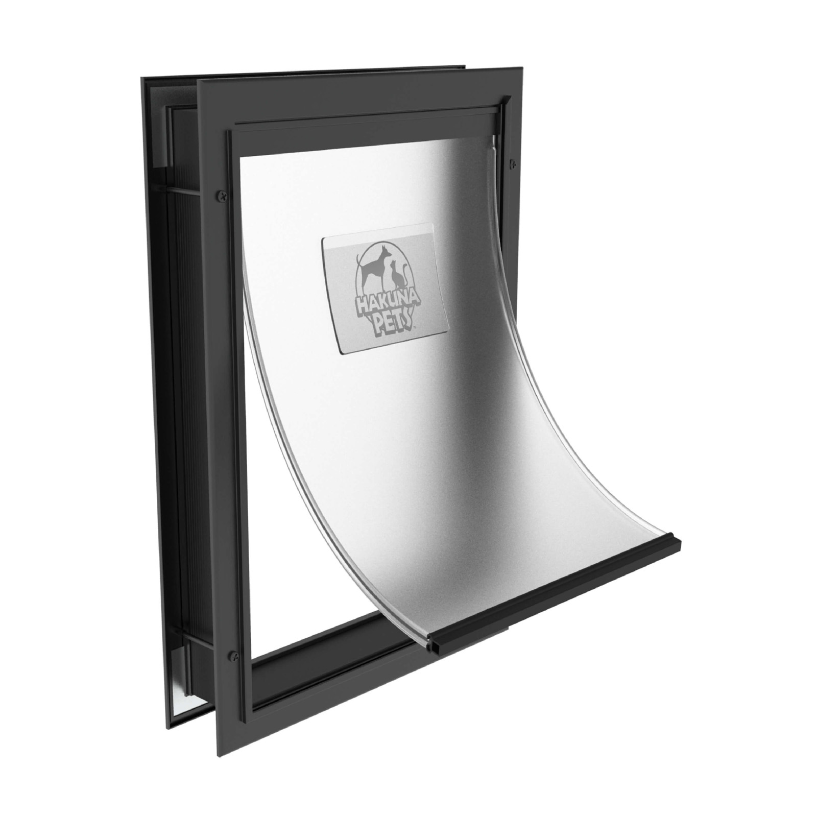 Hakuna Pets Black Deluxe Aluminum Large Pet Door for Screens, Doors