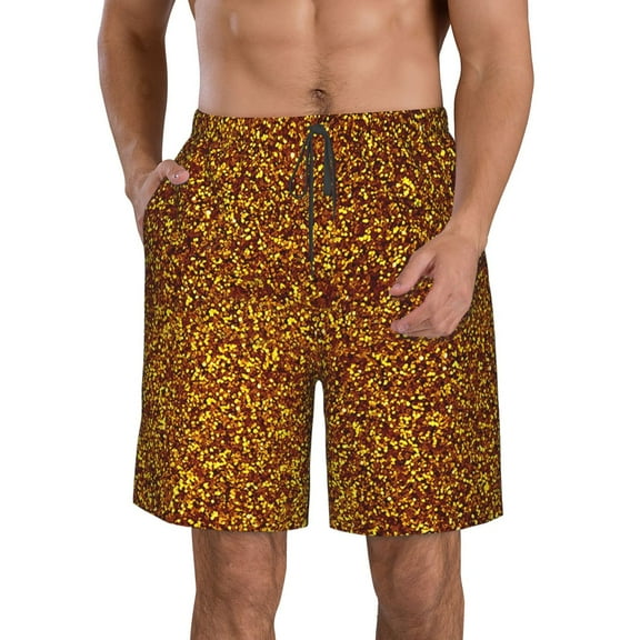 Logiee Golden Glitter Print Mens Swim Trunks Quick Dry Board Shorts,Breathable Hawaii Beach Shorts Swimwear Bathing Suits-Small