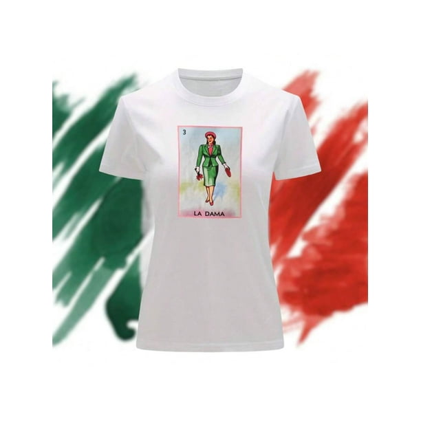 Playera Blusa Loteria La Dama Fiestas Patrias Mexico Septiembre Independencia Color Blanco Talla Grande Marca Emil SaEs
